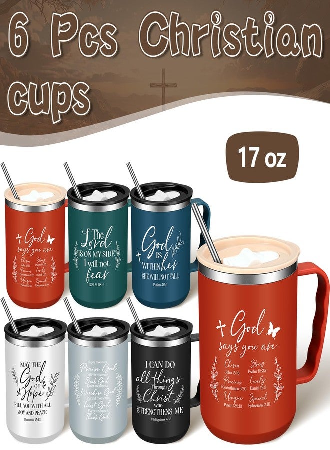 Nitial 6 Pcs 17 oz Christian Coffee Mugs with Lid and Straw Religious Bible Verse Christian Gifts Insulated Inspirational Bible Affirmations Tumbler for Friend Men Women Favor (Multicolor) - Image 3